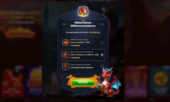Dragonslots Casino Registrierungsseite Screenshot